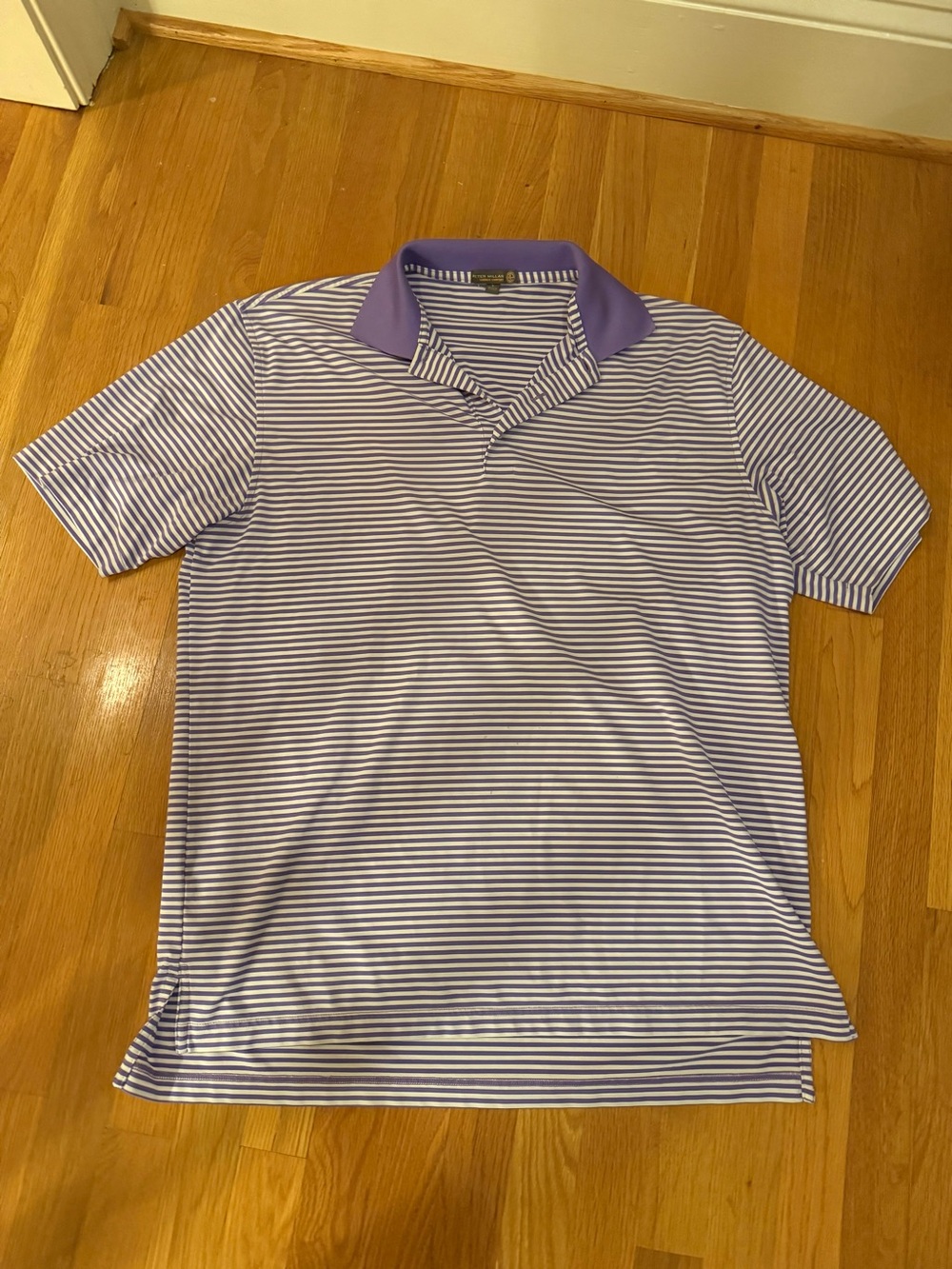 Peter Millar Lavender and White Striped Polo